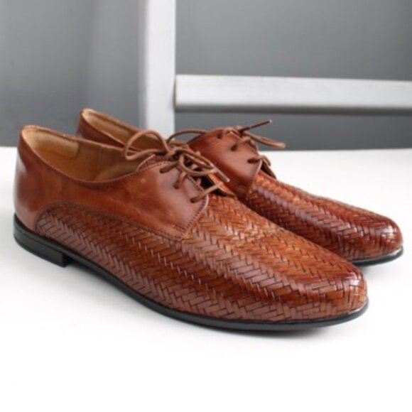 Trotters Men's Lizzie Herringbone Flat Oxford Loafers Cognac Brown Size 12 - Picture 1 of 7